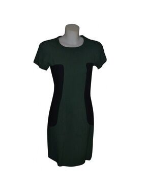 Miu Miu Dark Green Short Sleeve Sheath Dress with Black Panels